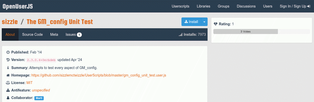Screenshot of an OpenUserJS script page